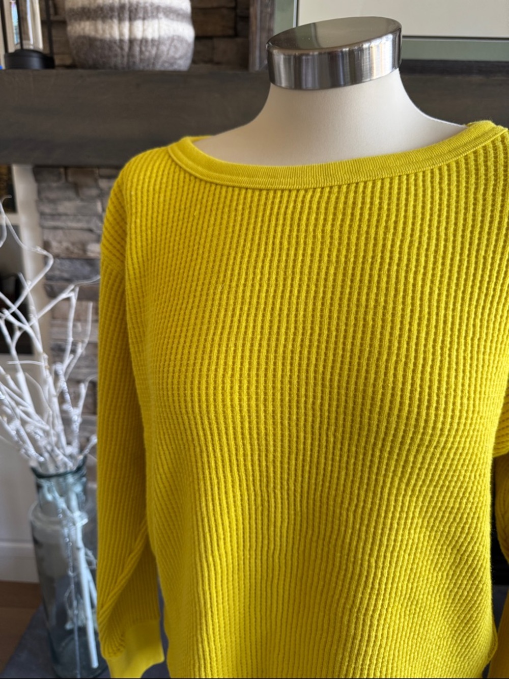 GAP Yellow Ribbed Long Sleeve Crew Thermal Top - Picture 2 of 13